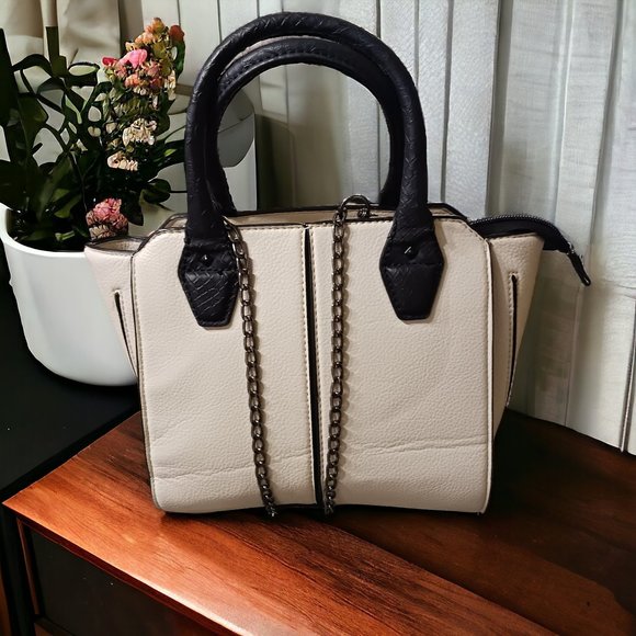 Call It Spring Faux Vegan Black and Cream Pebbled Leather Mini Crossbody Tote - Picture 1 of 12